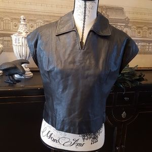 Genuine Leather V-neck Top